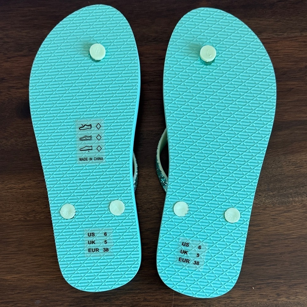 Kids Turquoise Flip Flops with Glitter Straps - Picture 2 of 2